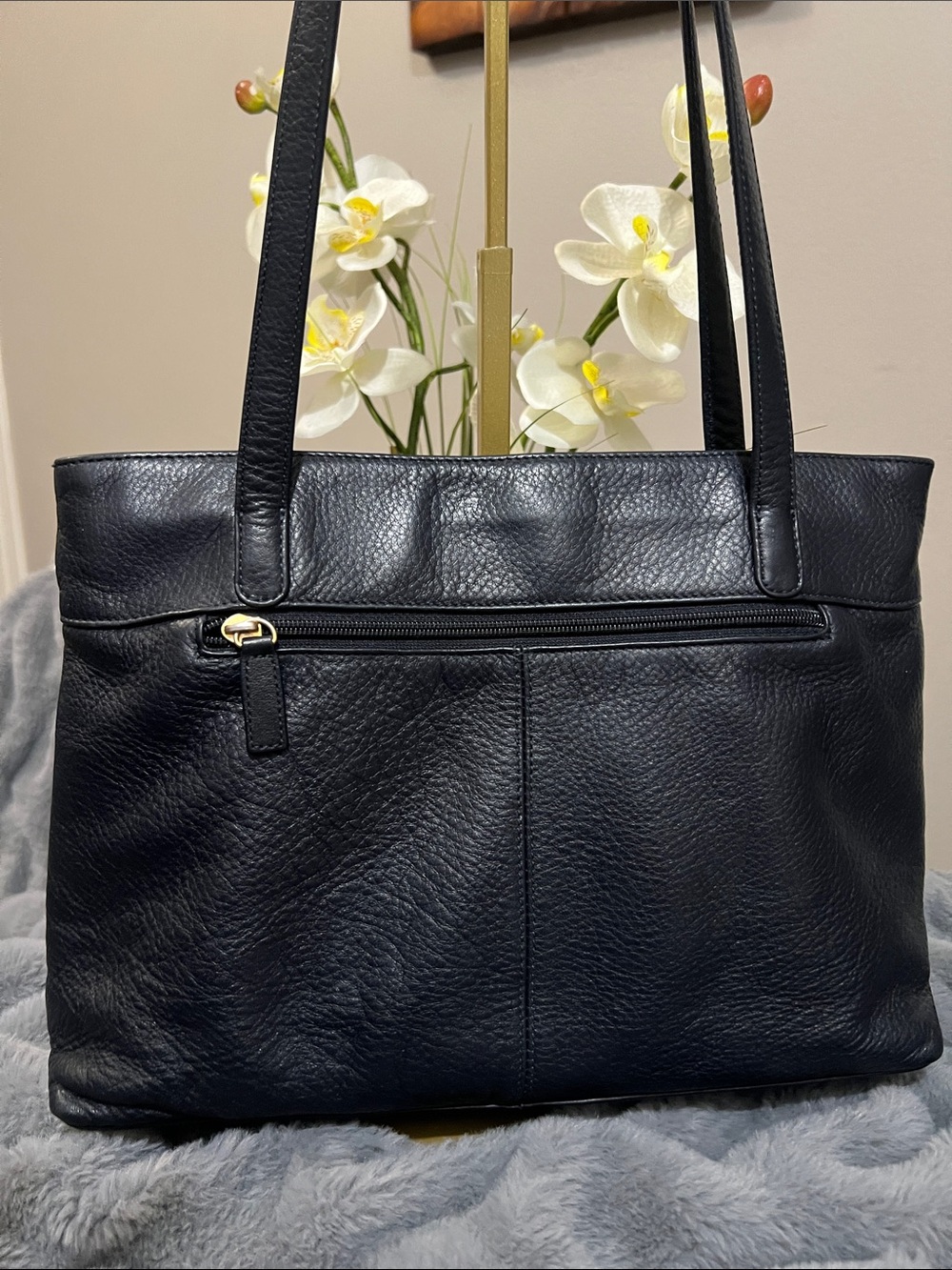 Stone Mountain Black Pebble Leather Shoulder Tote Bag GUC retail $79 - Picture 3 of 11